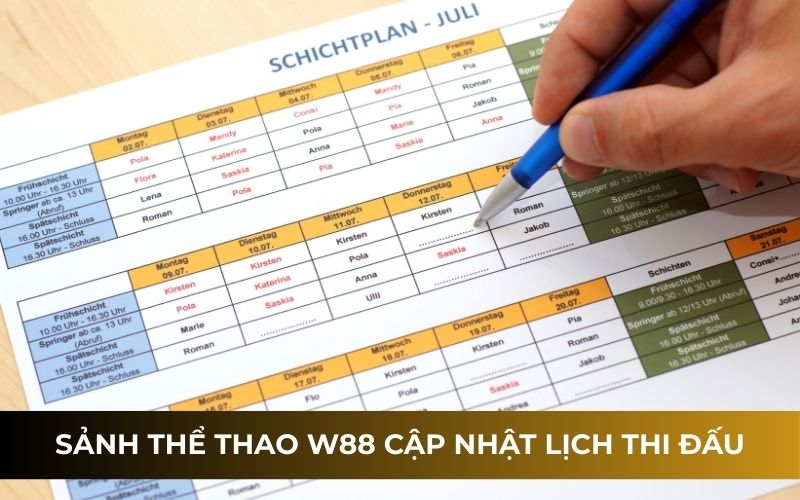 Thể thao w88 cập nhật lịch thi đấu